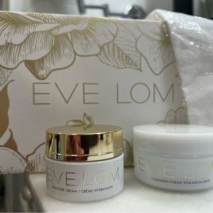 Eve Lom cleanser, moisture cream, and muslin cloth